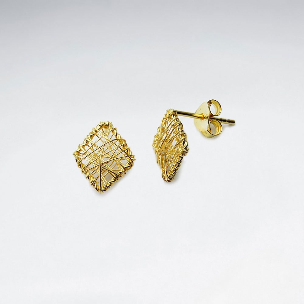 Diamond Shaped Sterling Silver Wirework Stud Earrings