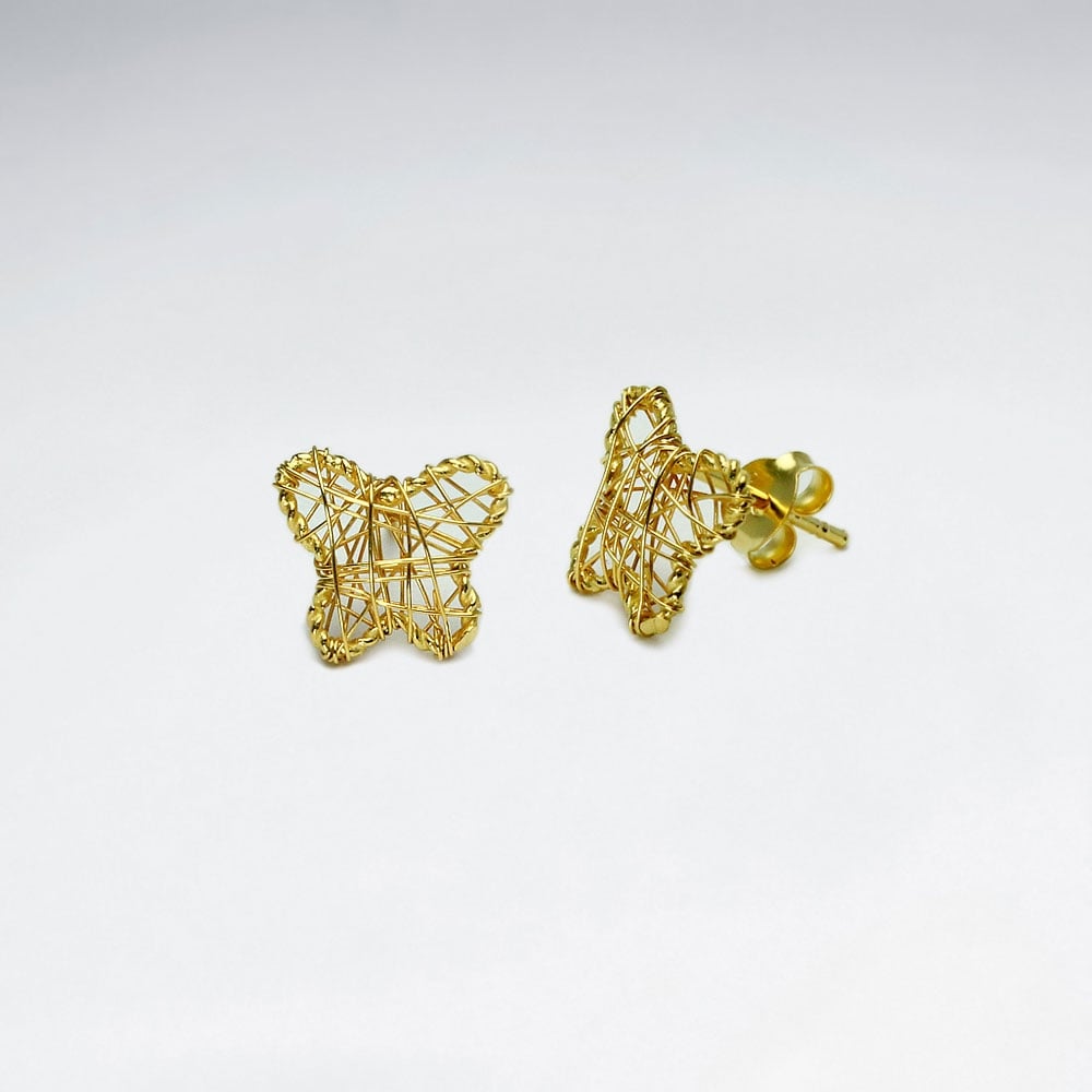 Ethereal Butterfly Silhouette Silver Wirework Stud Earrings