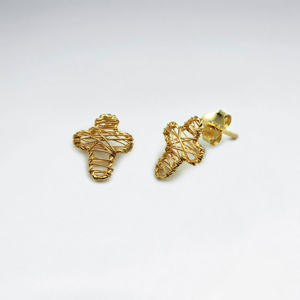 Cross Shape Silver Wirework Stud Earrings