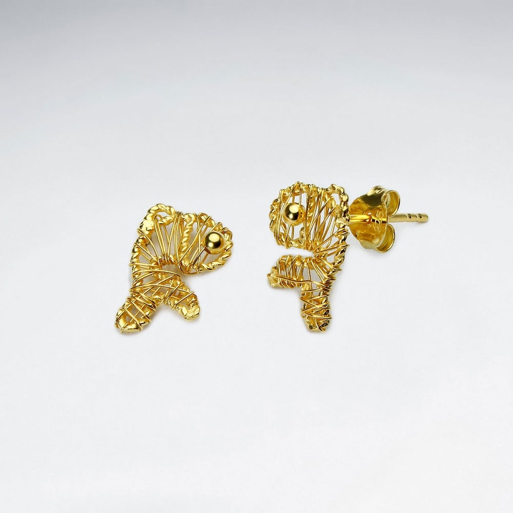 Silver Wirework Fishies Shape Stud Earrings