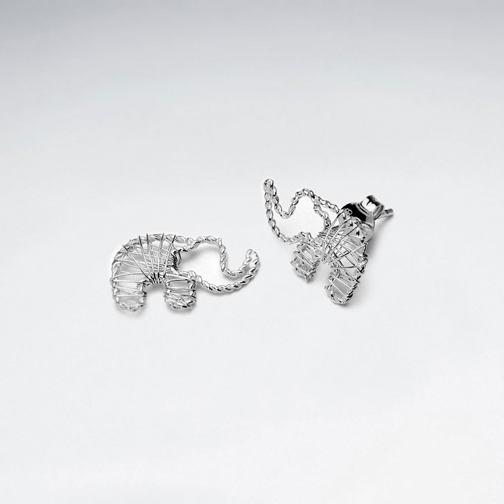 Silver Elephant Wirework Stud Earrings
