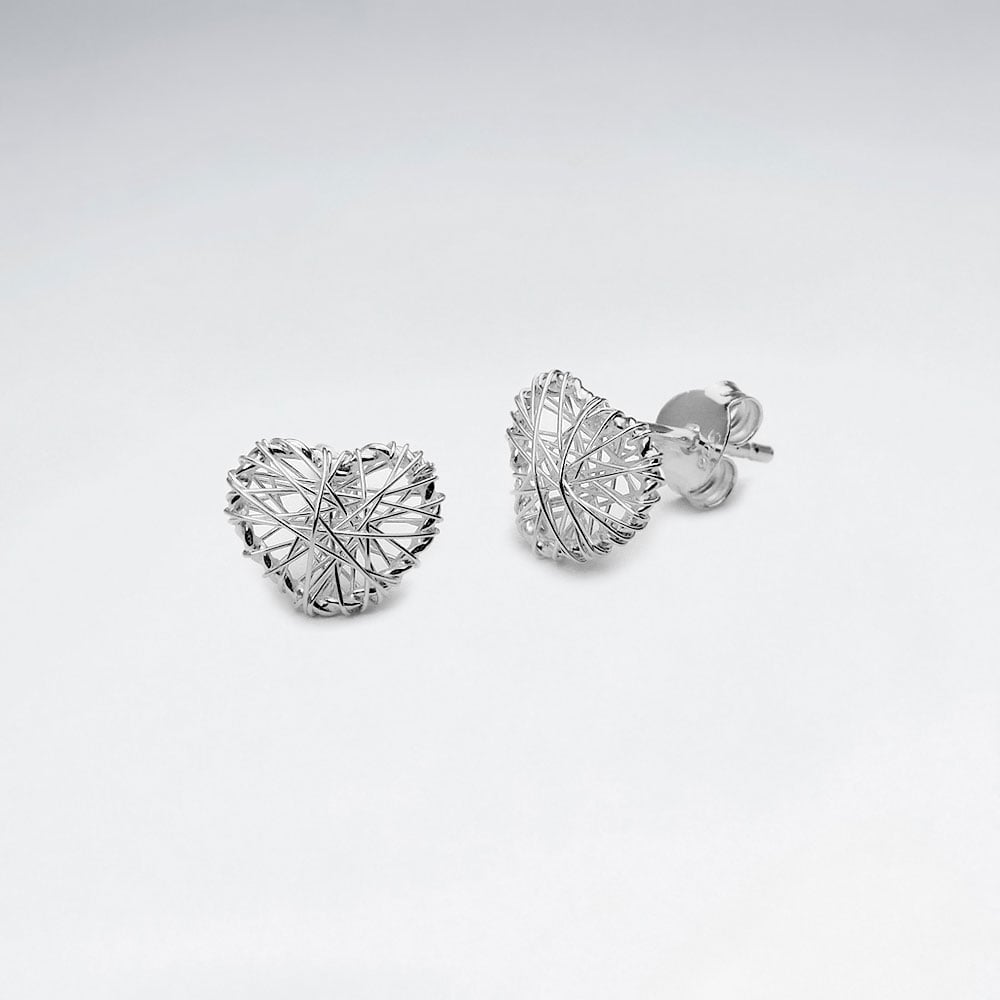 Love at First Sight Silver Wirework Heart Stud Earrings