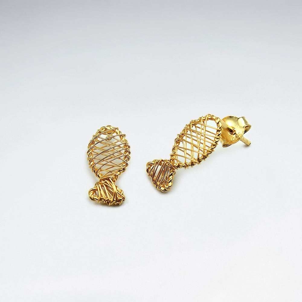 Fish Silhouette Wirework Stud Earrings