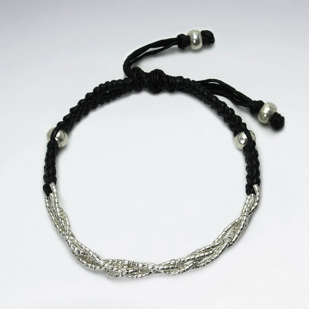 Wax Cotton and Silver Half and Half Bracelet