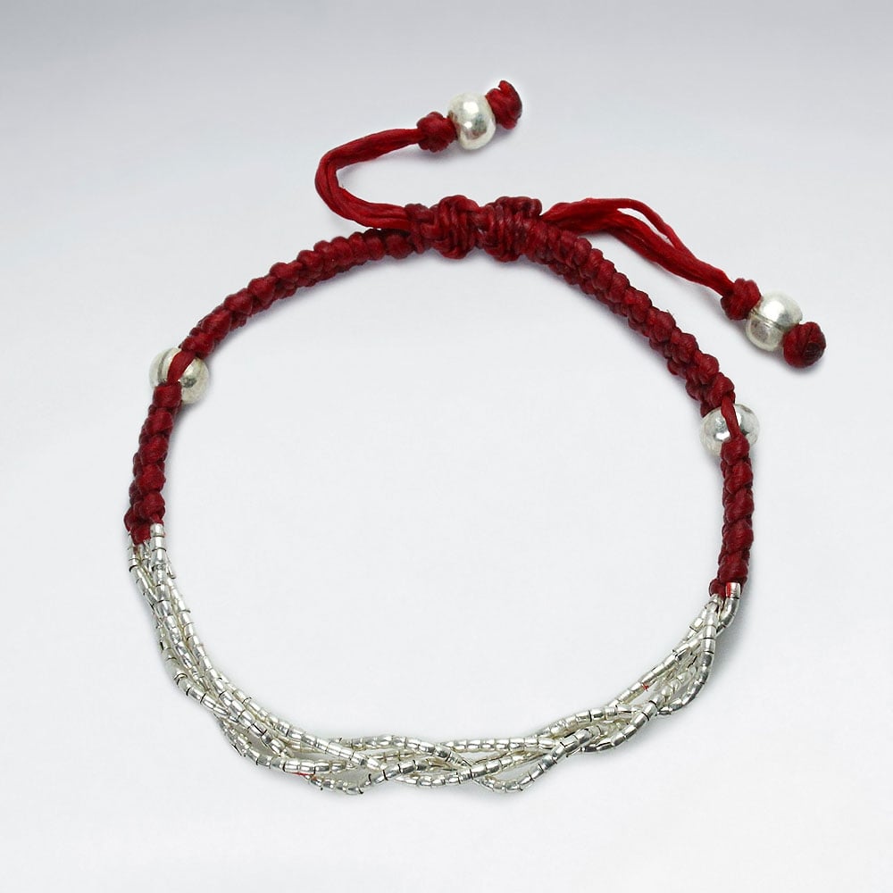 Wax Cotton and Silver Half and Half Bracelet