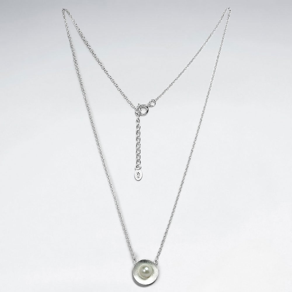 Sterling Silver Solid Circle Pendant with Pearl Center