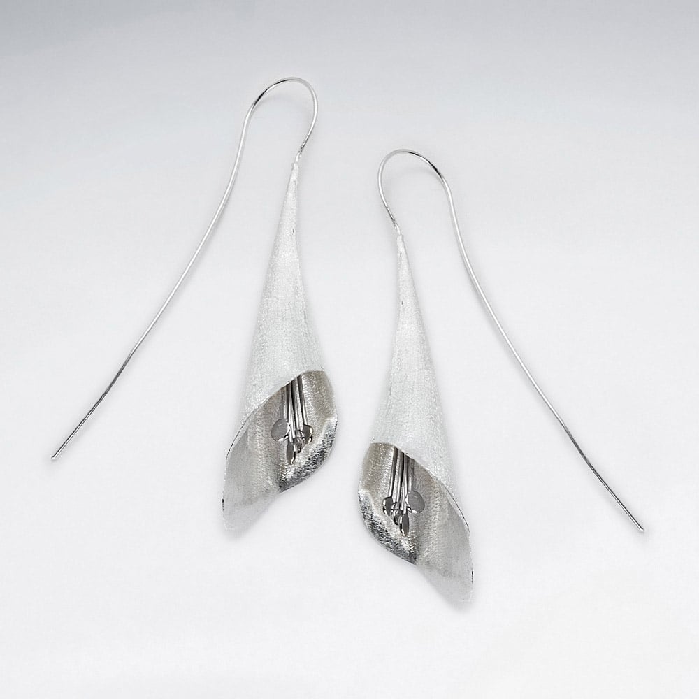 Large Sterling Silver Detailed Lily Flower Drop Earrings