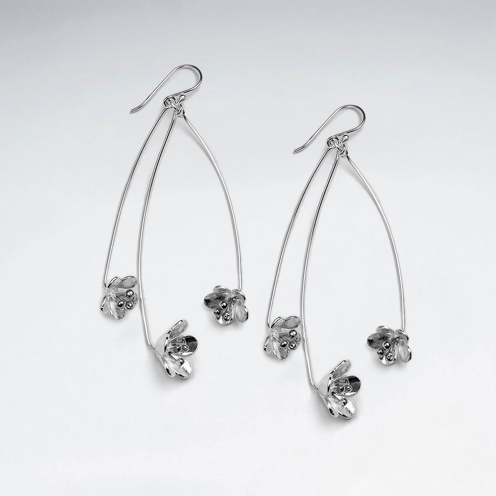 Triple Sterling Silver Blossoms Dangle Earrings