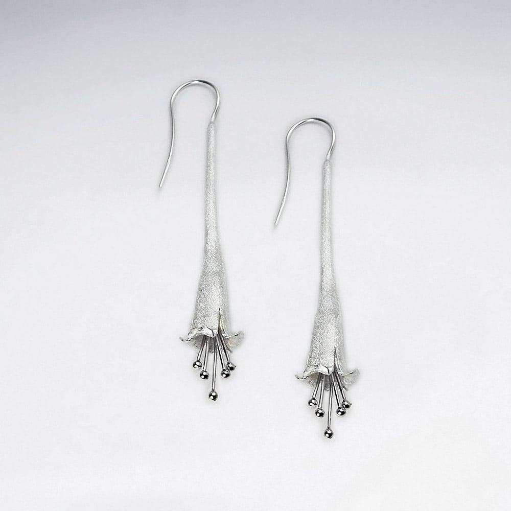 Accented Sterling Silver Floral Elegance Drop Earrings