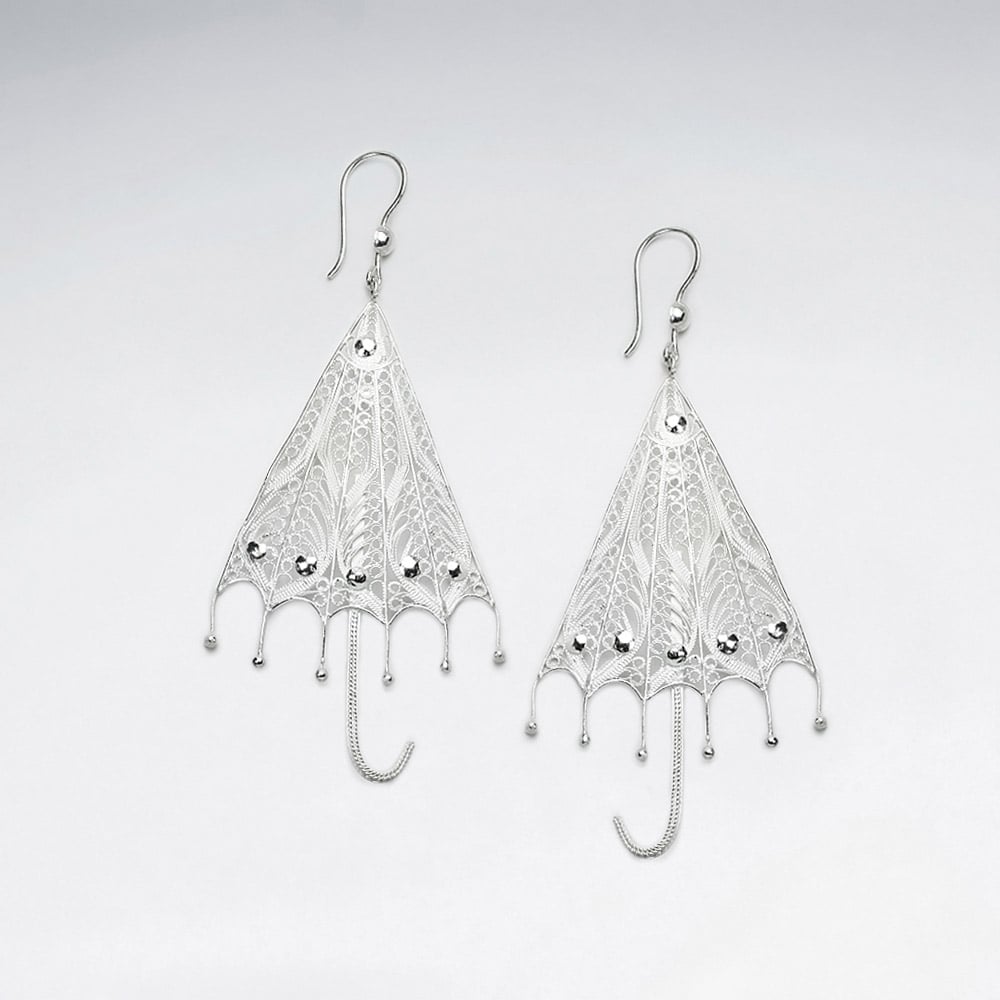 Sterling Silver Umbrella Dangle Earrings