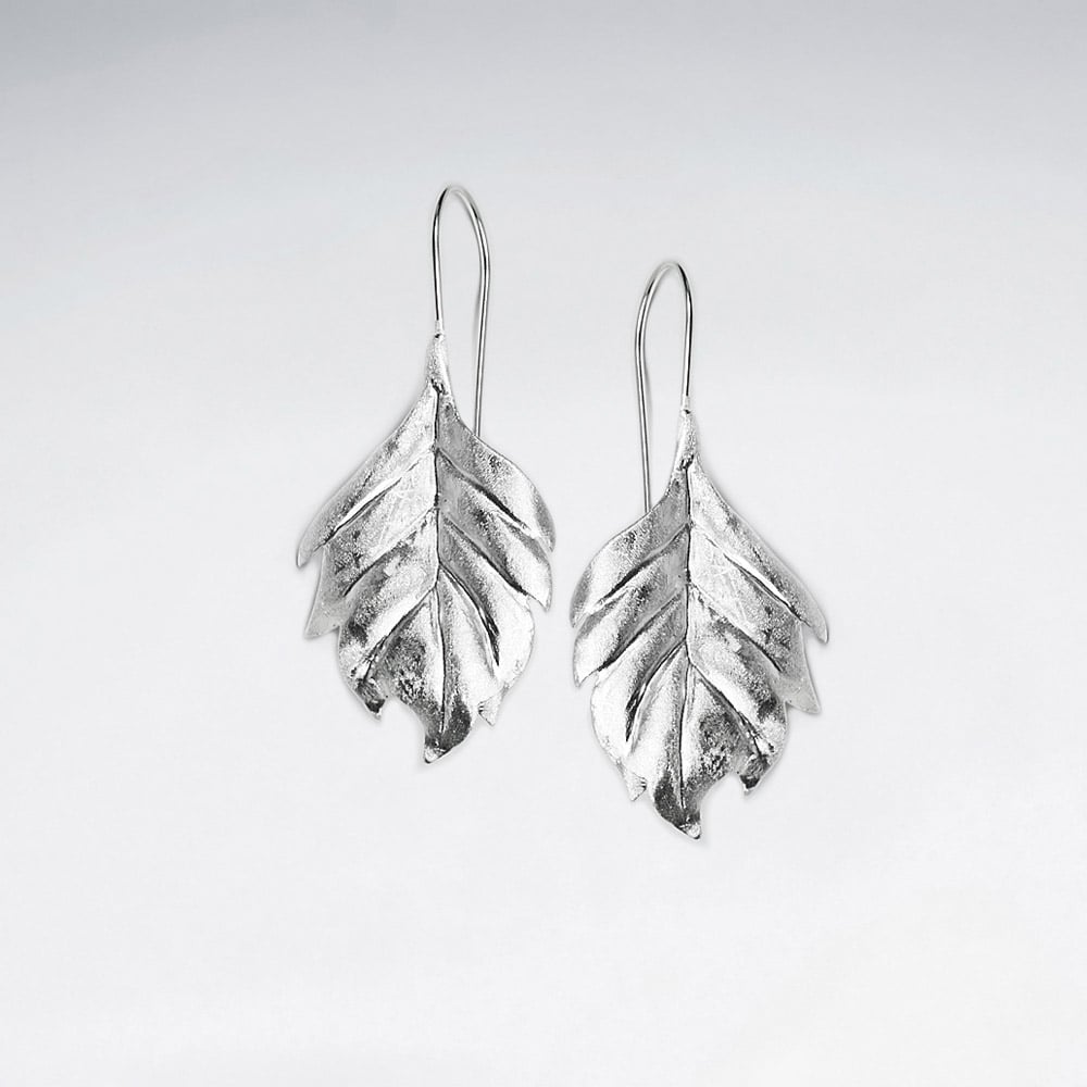Sterling Silver Detailed Leaf Earrings