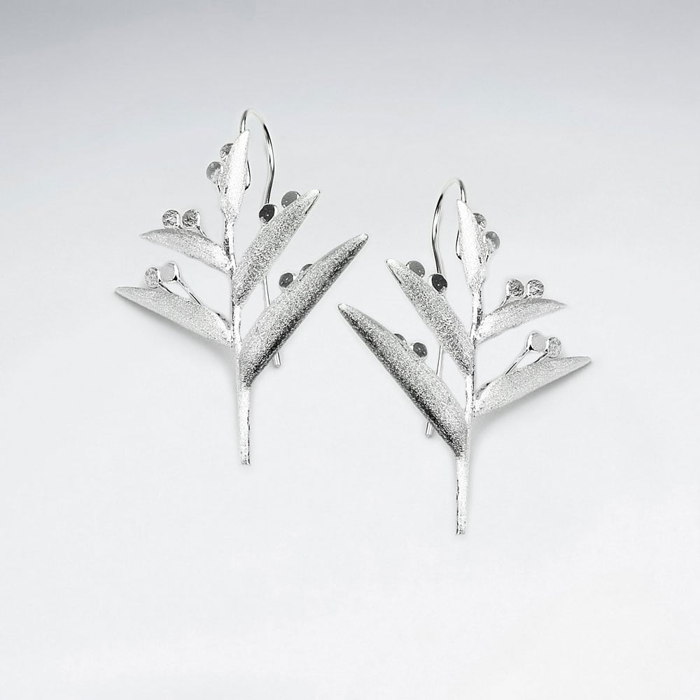 Matte Silver Branching Leaves Earrings