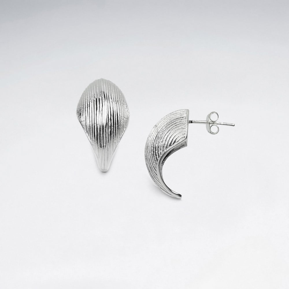 Sterling Silver Half Circle Textured Stud Earrings