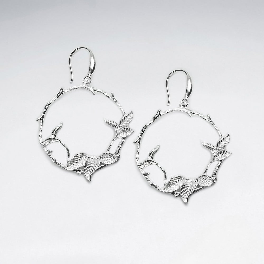 Matte Silver Openwork Vine Hoop Earrings