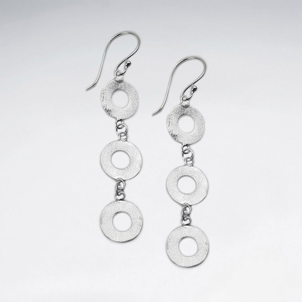 Sterling Silver Triple Circle Drop Dangle Earrings