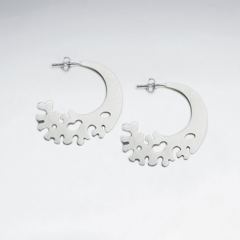 Sterling Silver Fading Half Moon Sand Blasted Stud Earrings