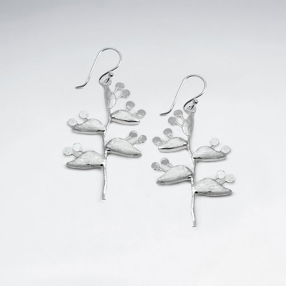 Matte Silver Branching Leaf Silhouette Earrings