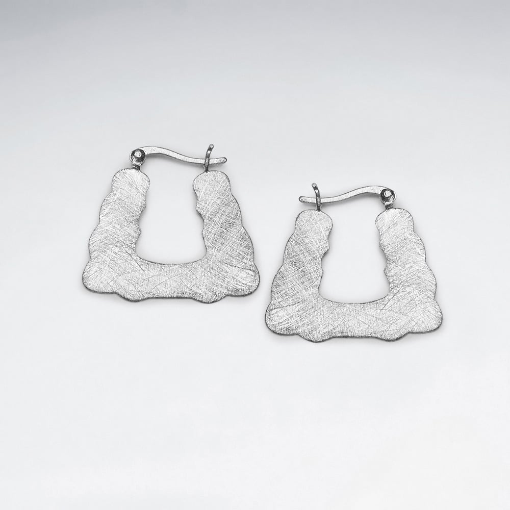 Matte Silver Squared Silhouette Hoop-Style Earrings