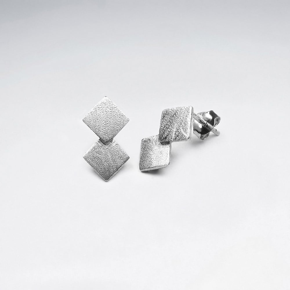Beautiful Matte Silver Double Marquis Stud Earrings