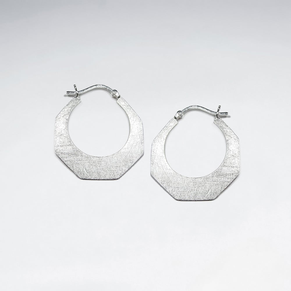Matte Silver Geometric Designs Silhouette Hoop Style Earrings
