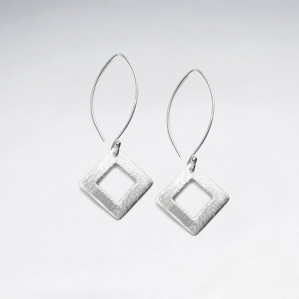 Matte Silver Openwork Marquis Dangle Hook Earrings
