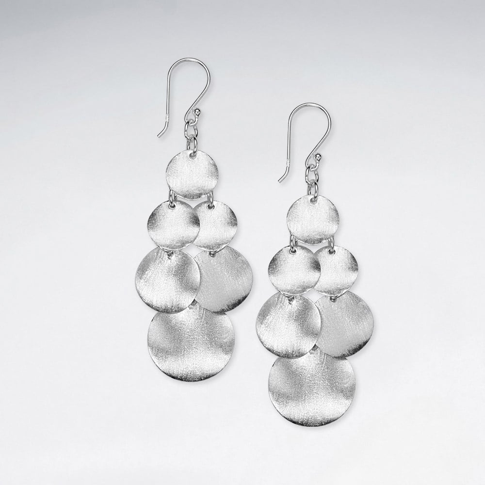 Matte Silver Gradual Circle Silhouette Cascade Dangle Earrings