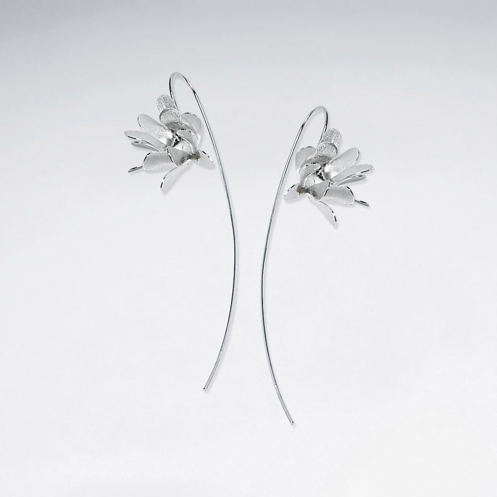 Matte Silver Dimensions Flower Showcase Threader Earrings
