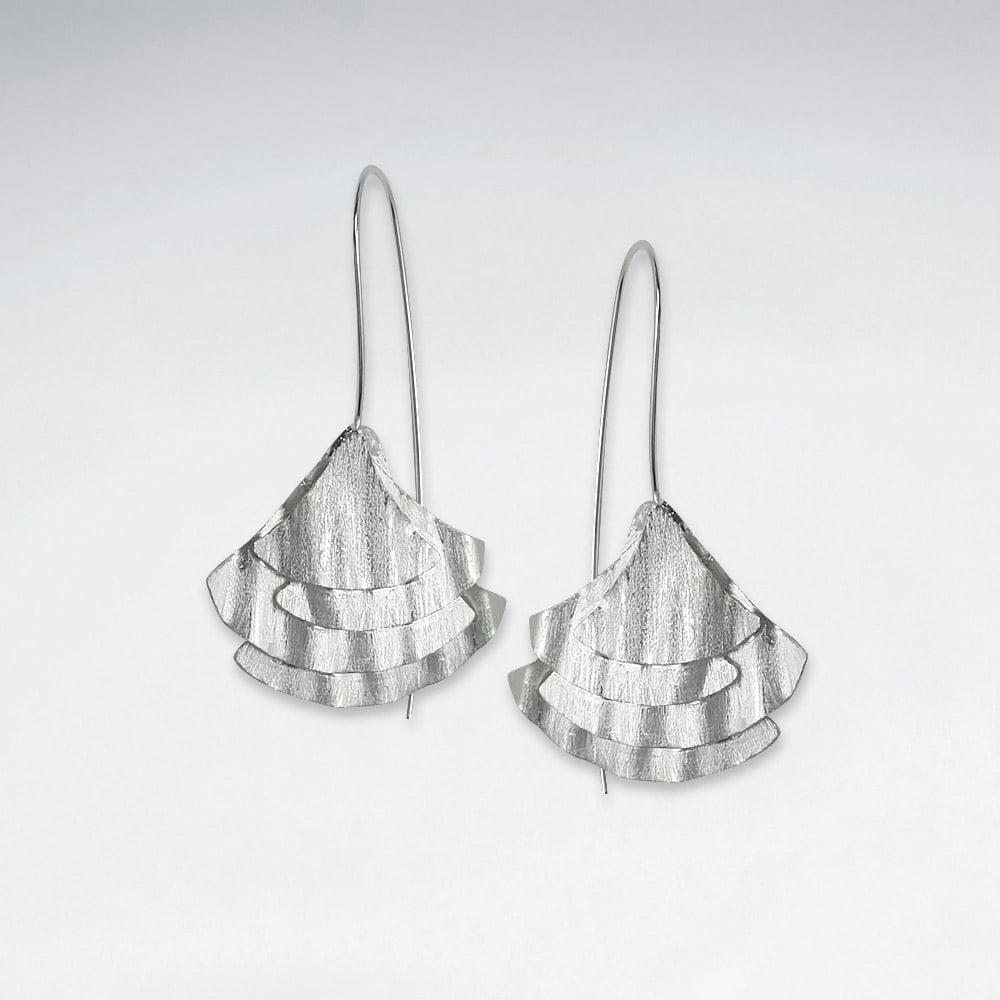 Matte Silver Multi-Fan Dangle Earrings