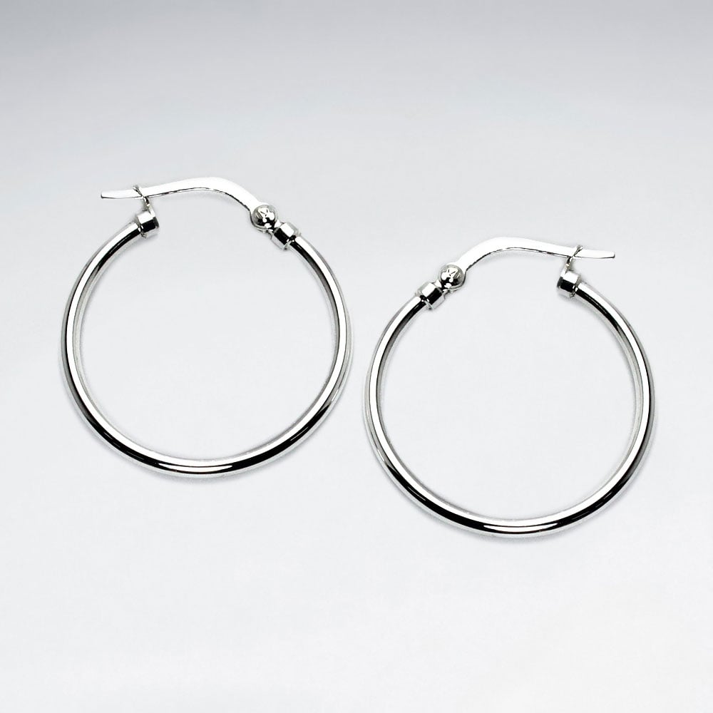 Sterling Silver Medium Style Skinny Hoop Earrings