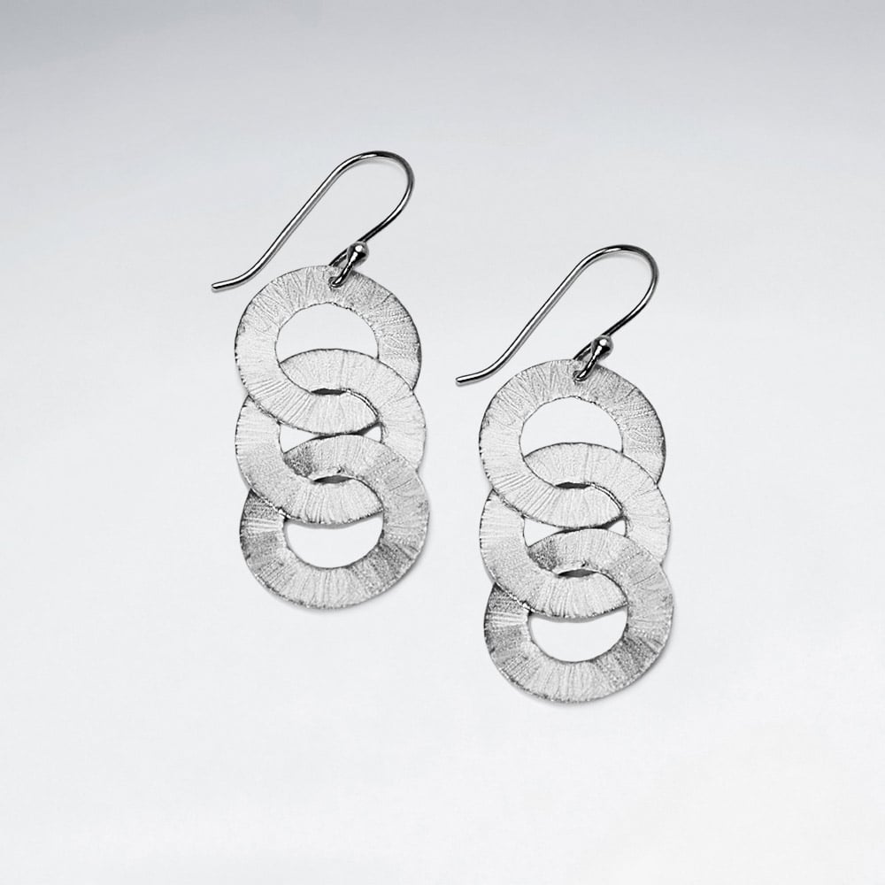 Matte Silver Linking Openwork Circle Cascade Dangle Earrings
