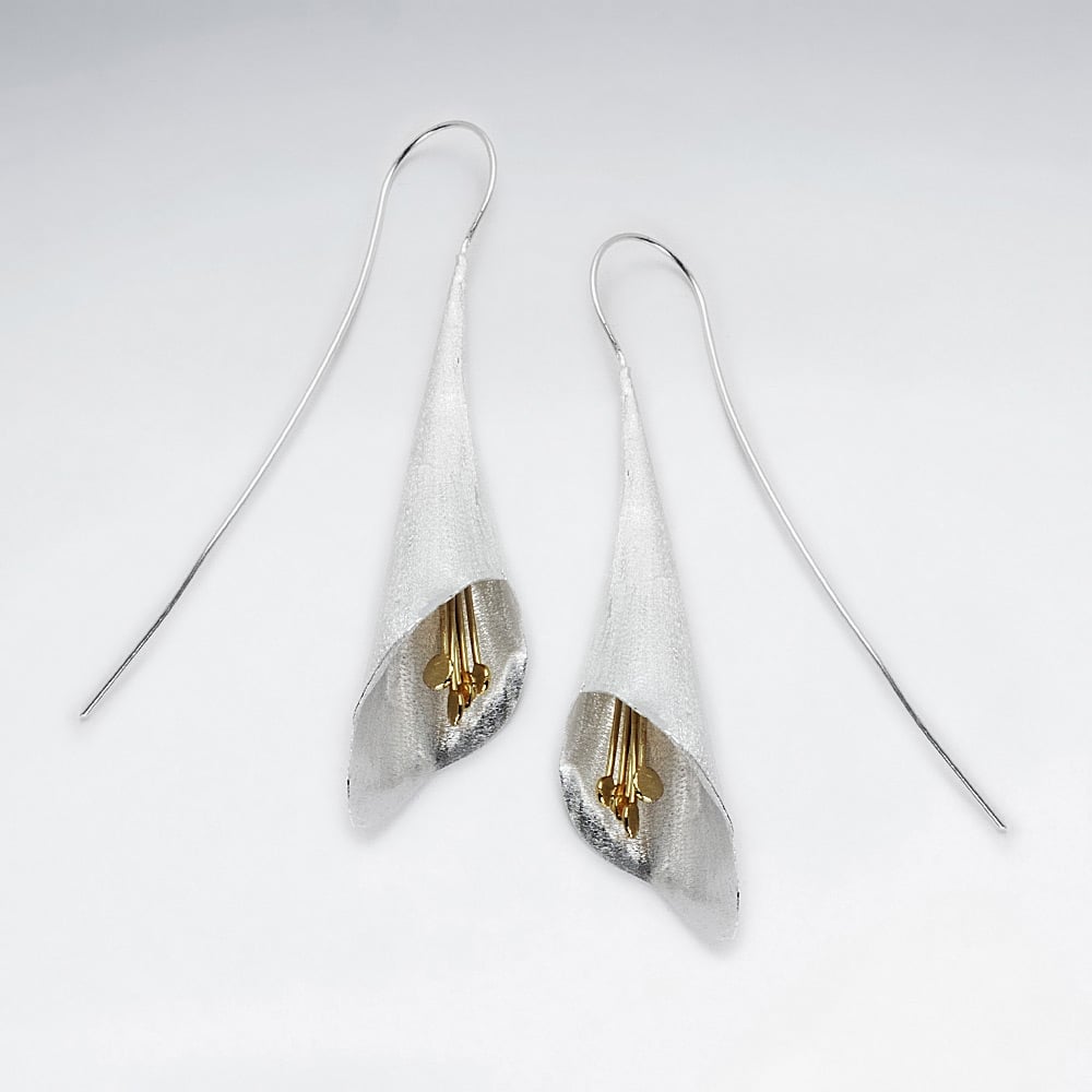Large Sterling Silver Detailed Lily Flower Drop Earrings