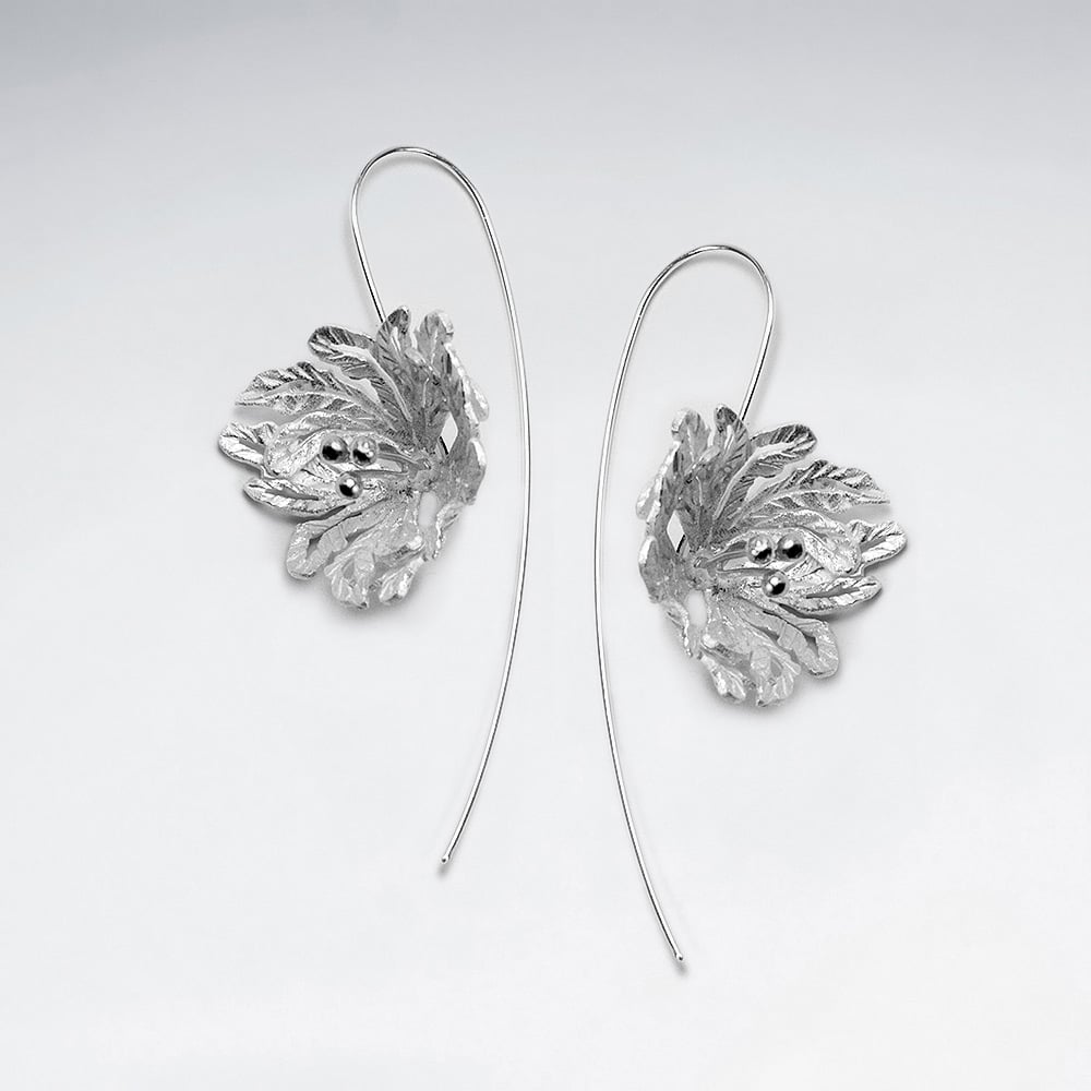 Elaborate Sterling Silver Flower Blossom Threader Earrings