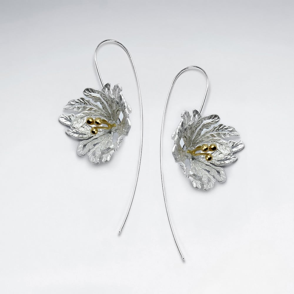 Elaborate Sterling Silver Flower Blossom Threader Earrings