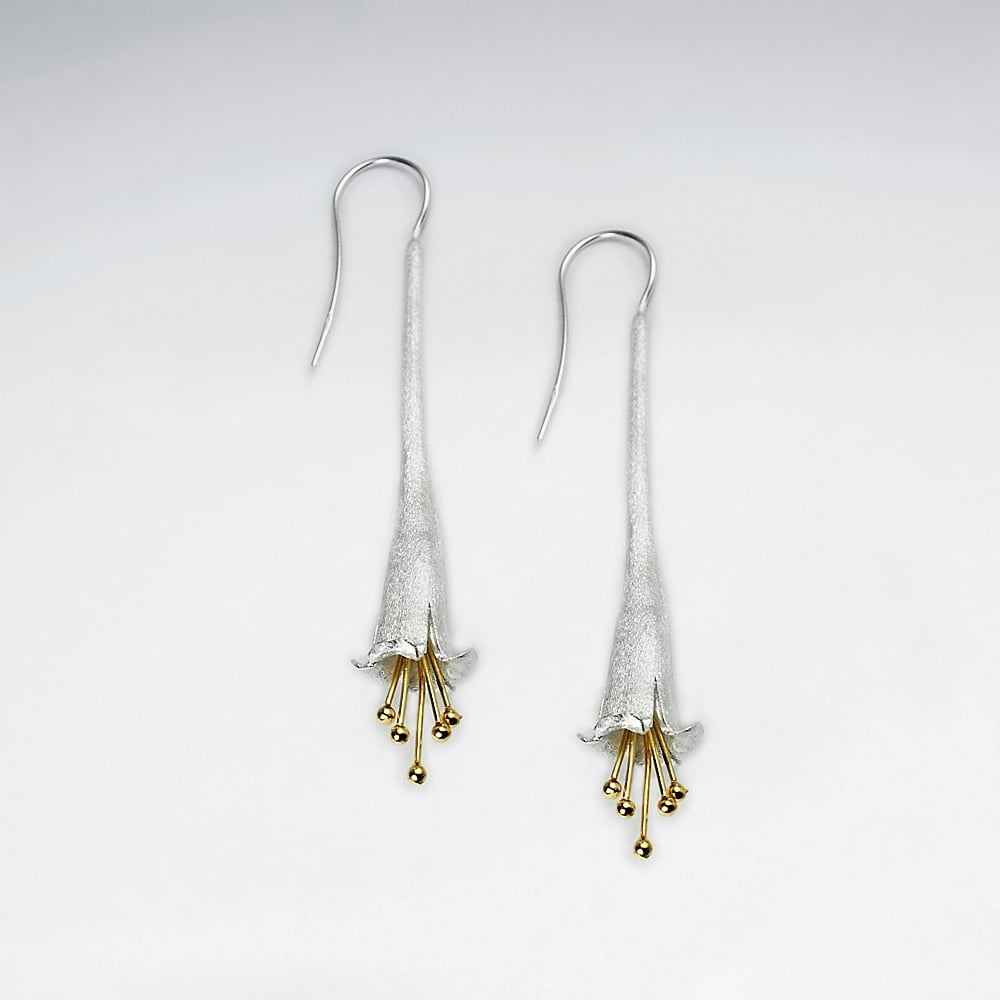 Accented Sterling Silver Floral Elegance Drop Earrings