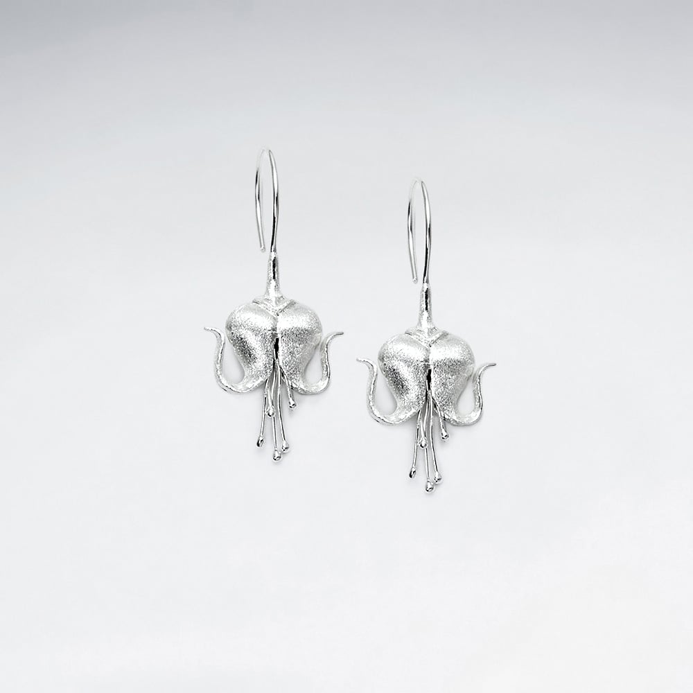 Matte Silver Bleeding Hearts Dangle Earrings