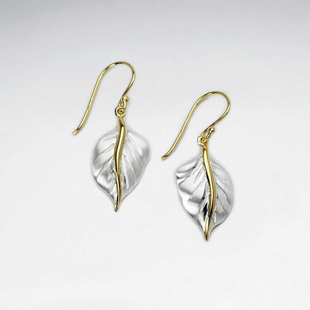 Sterling Silver Detailed Leaf Dangle Earrings