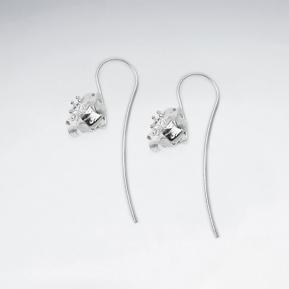 Sand Blasted Silver Garden Elegance Flower Earrings
