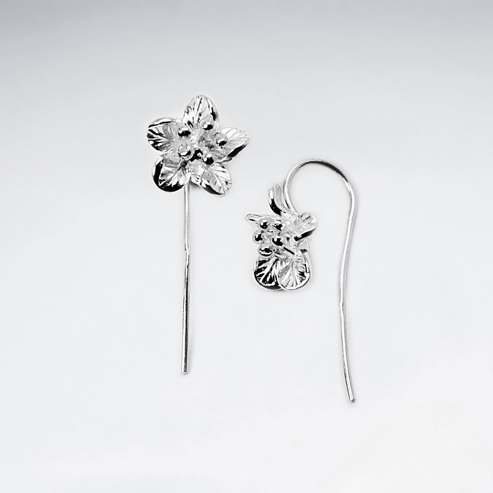 Beautiful Sterling Silver Five Point Detailed Flower Earrings