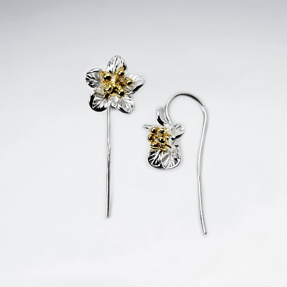 Beautiful Sterling Silver Five Point Detailed Flower Earrings