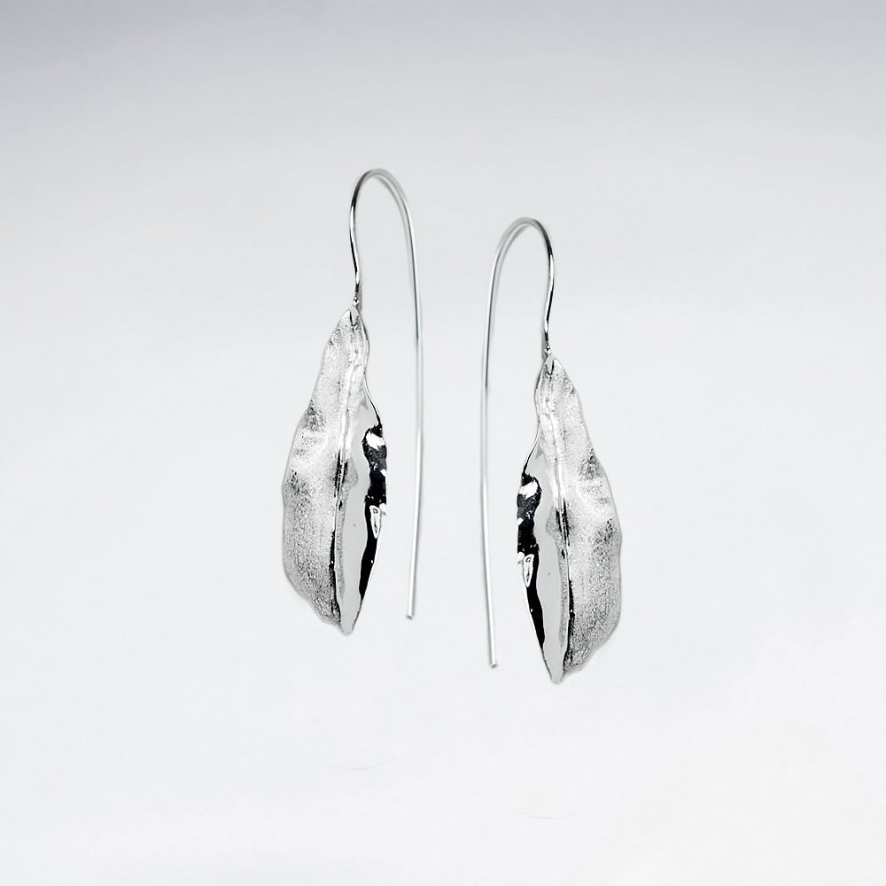 Rippling Leaf Frond Drop Earrings in Sterling Silver