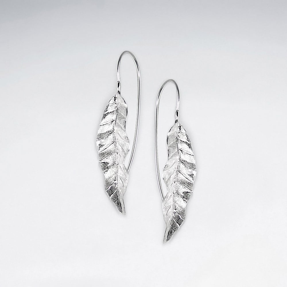 Detailed Leaf Foliage Drop Threader Earrings