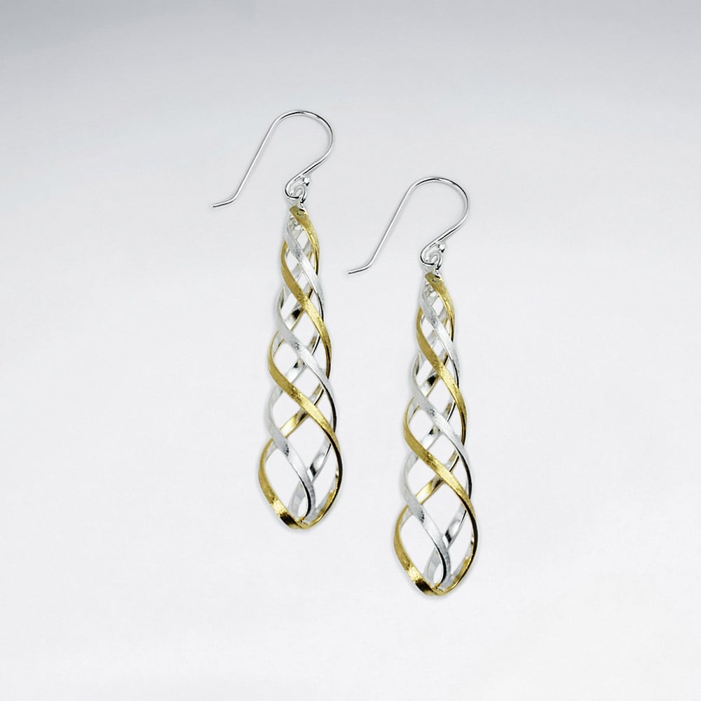 Matte Silver Long Twist Dangle Earrings