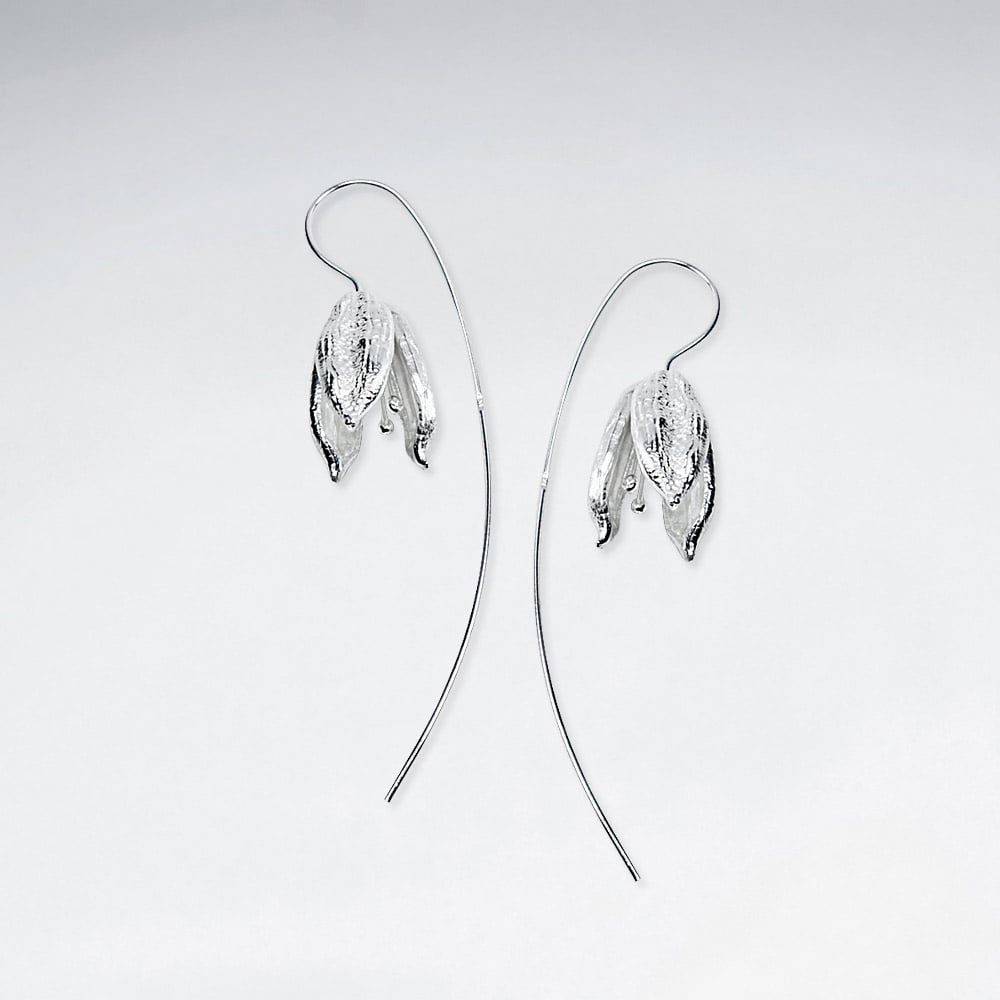 Garden Daybreak Flower Threader Earrings in Matte Silver