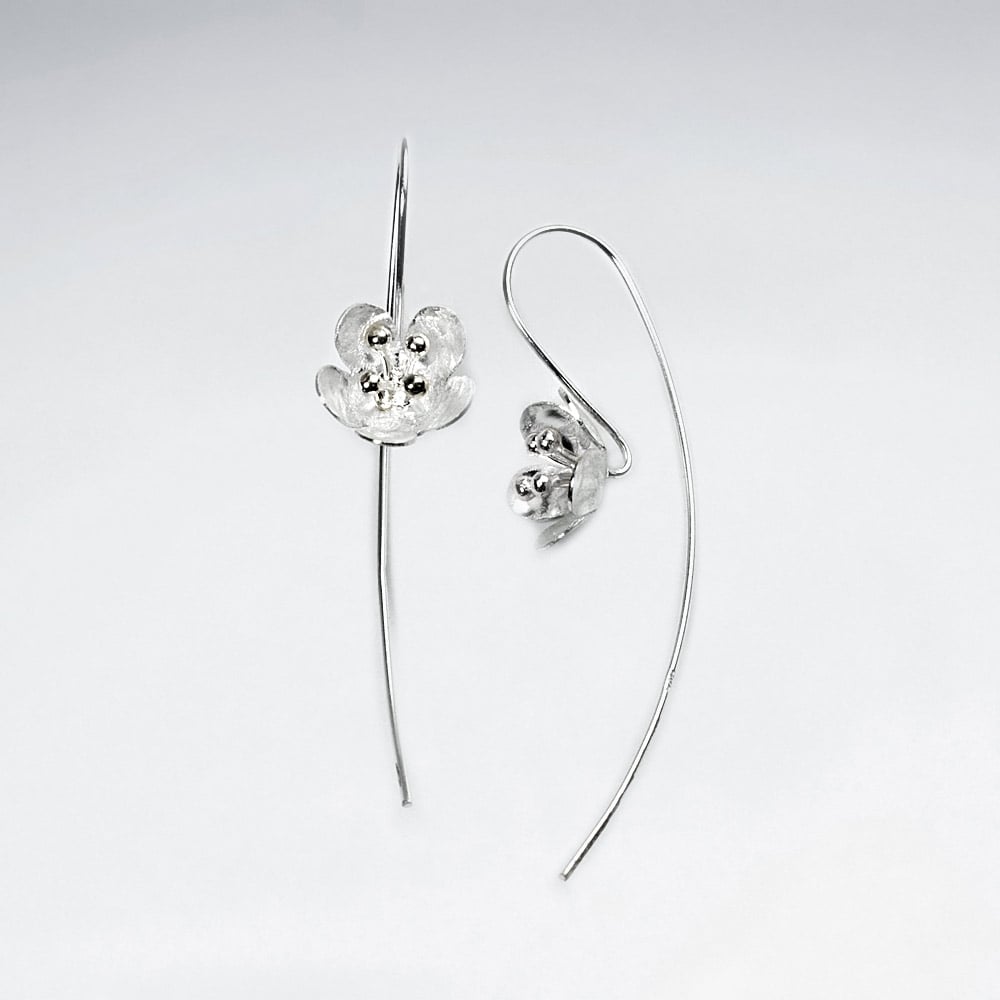 Matte Silver Dawn's First Light Flower Blossom Threader Earrings