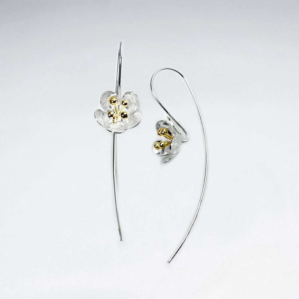 Matte Silver Dawn's First Light Flower Blossom Threader Earrings
