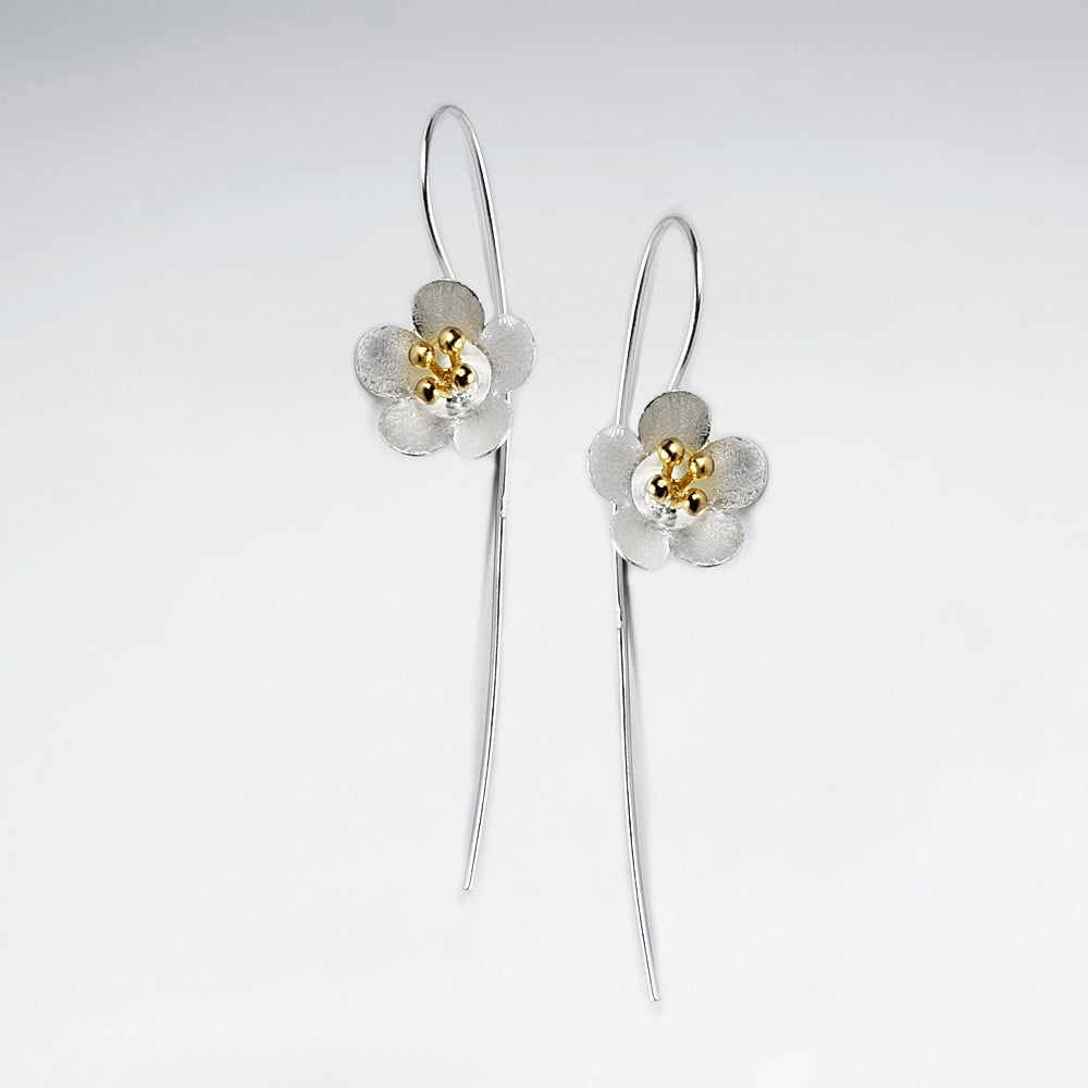 Matte Silver Sophisticated Designs Flower Threader Earrings
