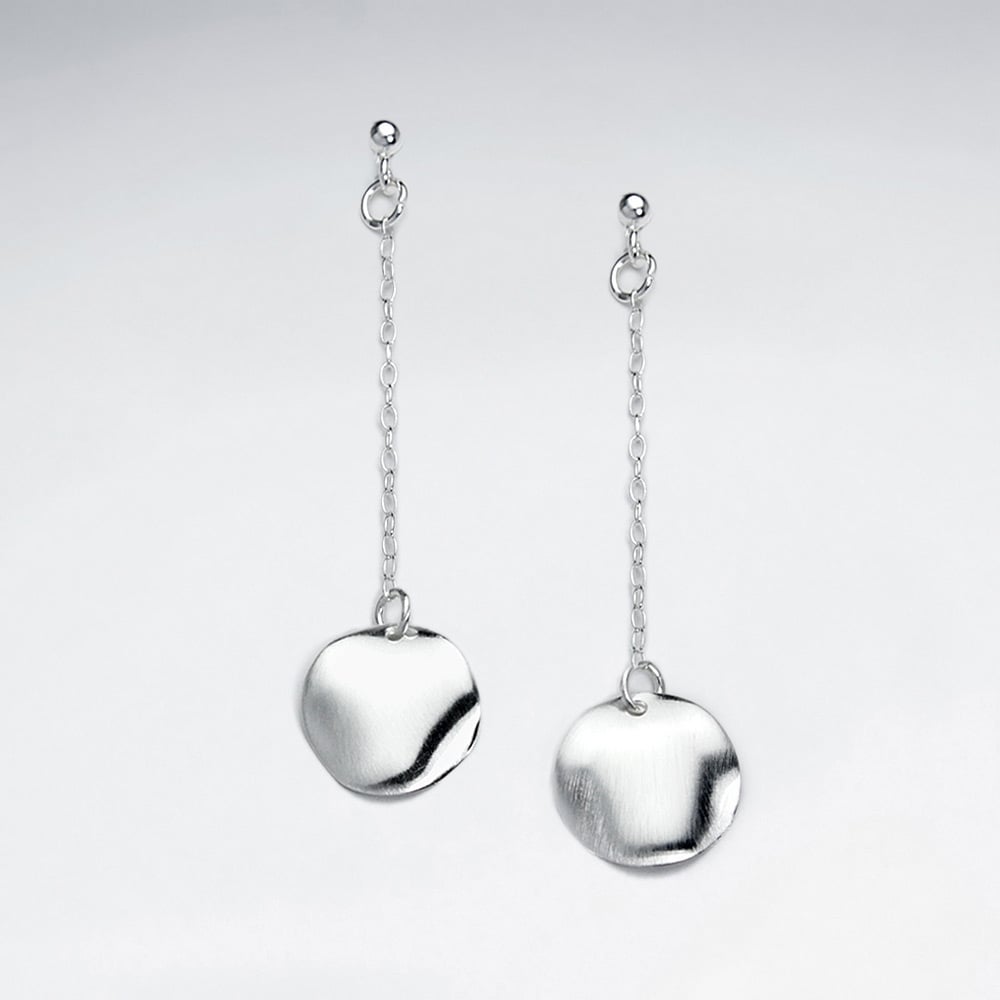 Matte Silver Circle Silhouette Chain Dangle Earrings