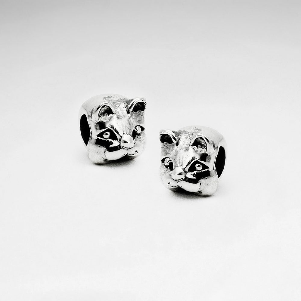 Oxidized Silver Cat Face Beads