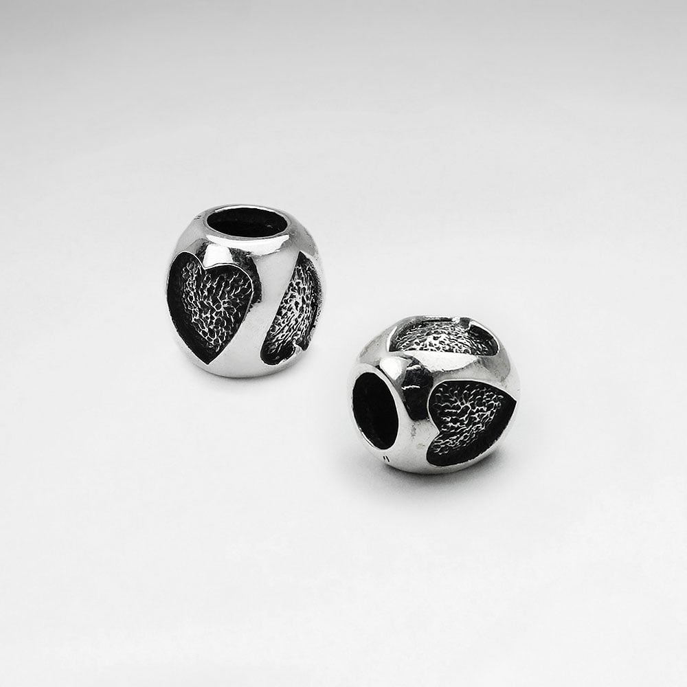 Sterling Silver Engraved Hearts Beads