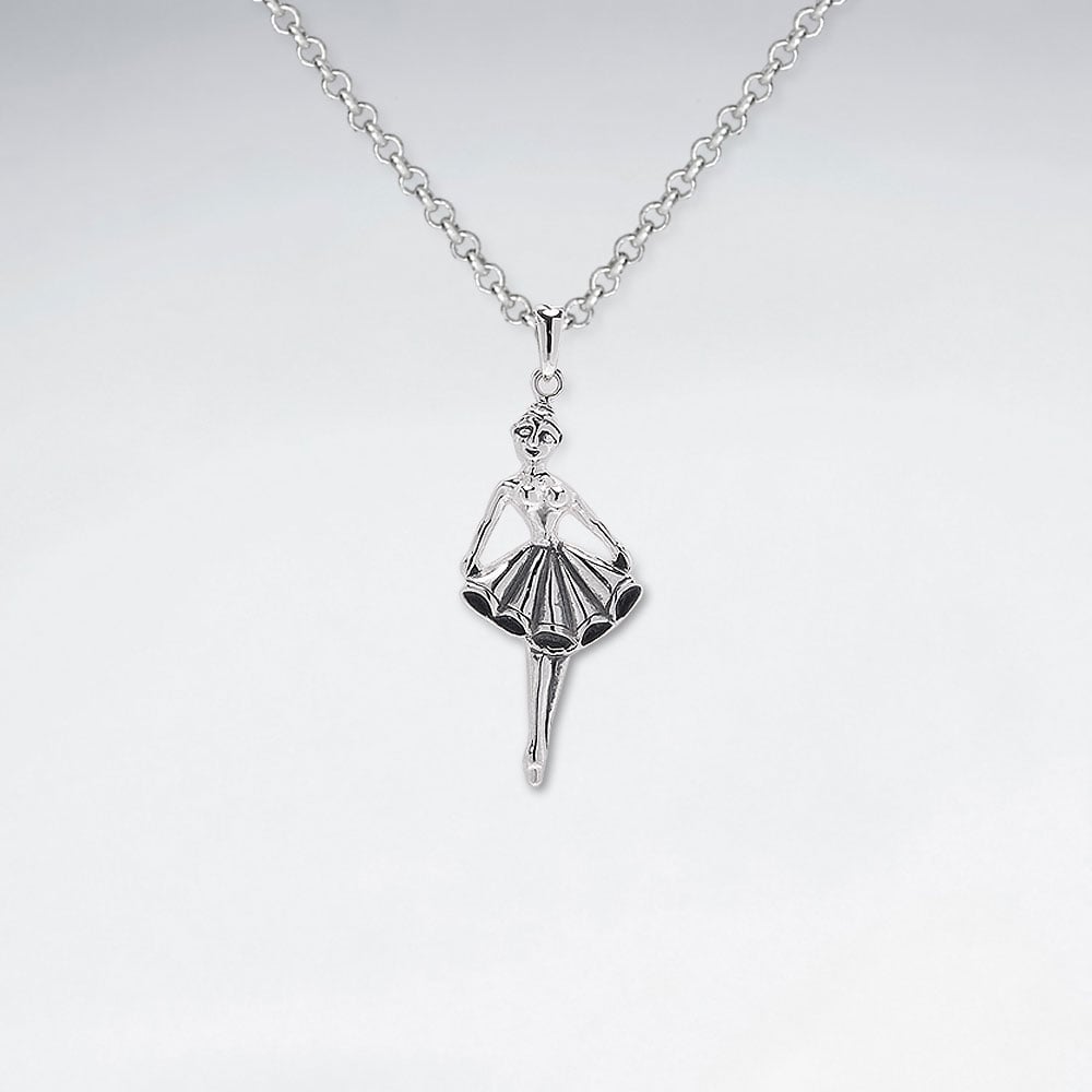 Oxidized Silver Girl in Dress Pendant